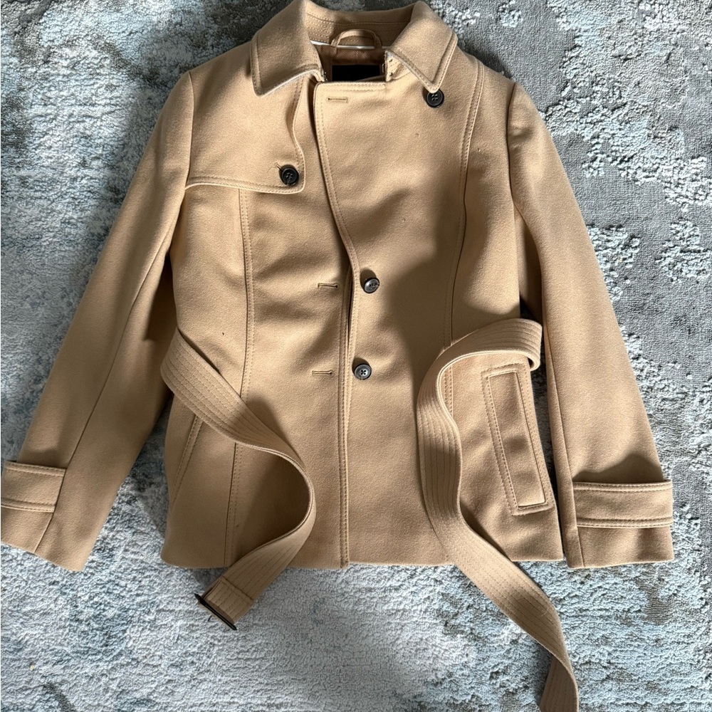 Luxury Banana Republic Tan Belted Jacket Italian Wool Blend